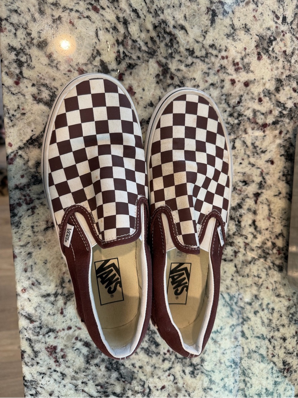 Vans Checkerboard Slip-On Sneakers in Brown and White